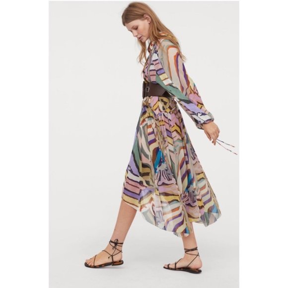 NWT H&M Studio Collection Multicolor Rainbow Silk Maxi Balloon Sleeve Dress - Picture 10 of 11